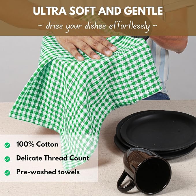 Native Fab Set of 12 Gingham Mini Check Kitchen Towels 16"x26" - Image 5