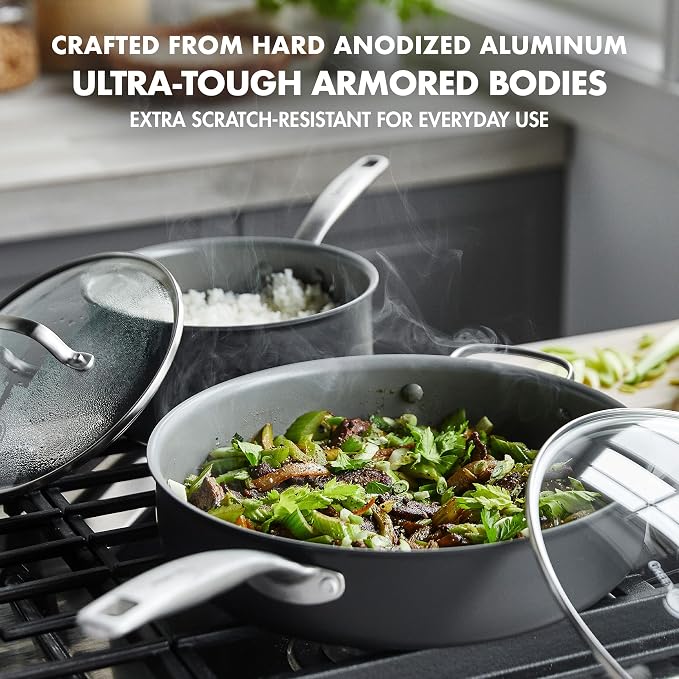 GreenPan Chatham Hard Anodized Healthy Ceramic Nonstick 10 Piece Cookware Pots - Image 3