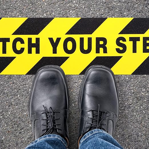 Boao 4 Pieces Watch Your Step Stickers Sign 6 x 24 Inch Caution Watch Your Step - Image 3
