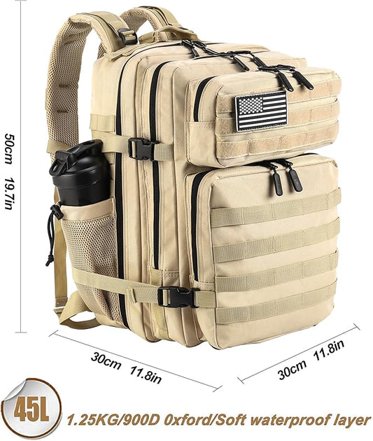 LHI Military Tactical Backpack for Men and Women 45L Army 3 Days Assault Pack Bag Large Rucksack with Molle System - Cream