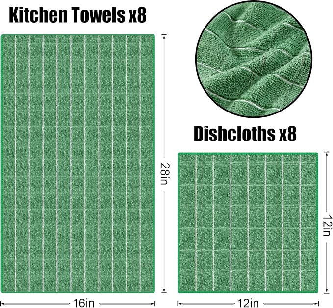 Homaxy Microfiber Kitchen Towels and Dishcloths Set, 16 Pack Soft and Absorbent - Image 6