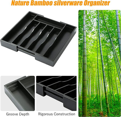Bellsal Black Silverware Organizer Kitchen Drawer Organizer Expandable Bamboo - Image 6