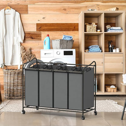 Simple Houseware 4-Bag Heavy Duty Laundry Sorter Rolling Cart, Dark Grey - Image 2