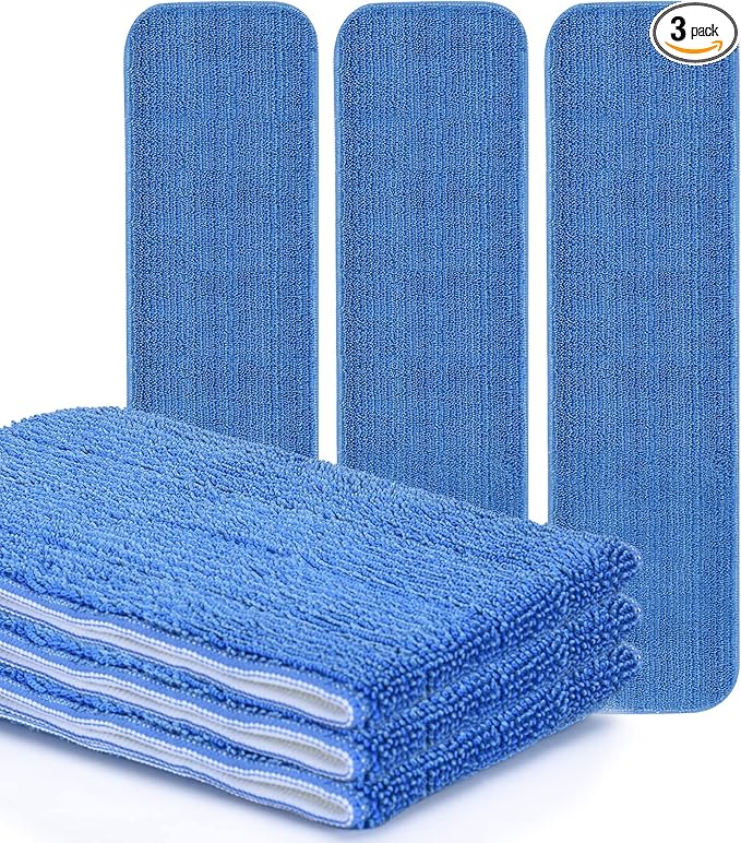Matthew 18'' Microfiber Spray Mop Replacement Pads Heads for Wet Dry Reusable Mops Floor Home Commercial Cleaning Refills, Machine Washable Fits Compatible with Bona Mop&Most Spray Mops Blue (3 Pack)