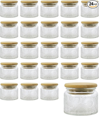 4 oz Mini Glass Jars with Airtight Bamboo Lids 24 pack, Decorative Small Food by LINGSHINE
