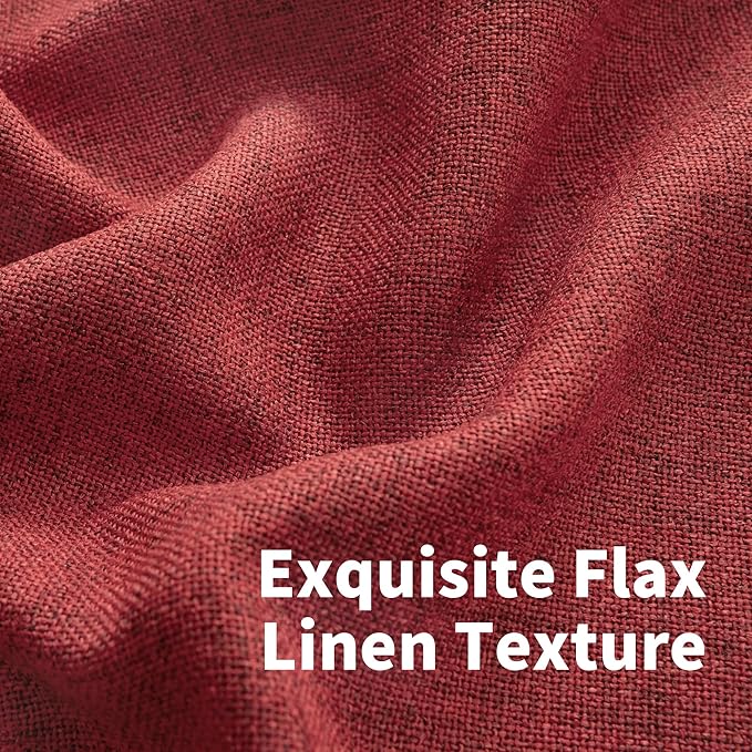 YoungsTex Red Linen Curtains 63 Inch Length 2 Panels for Living Room - Christmas Semi Sheer Window Drapes with Back Tab Rod Pocket Light Filtering for Bedroom, 52 X 63 Inch