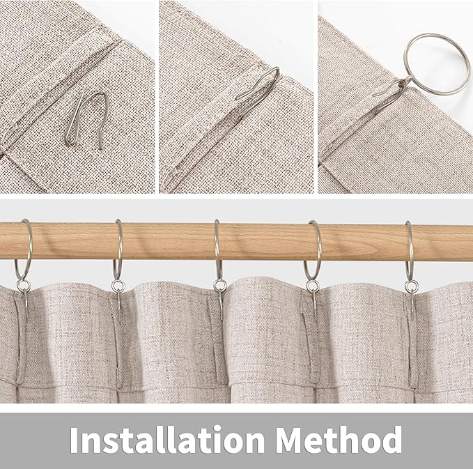 YoungsTex Cafe Linen Curtains 36 Inch Length for Kitchen Window Over Sink, Small Drapes Light Filtering Semi Sheer with Back Tab for Bathroom Window, 2 Panels, 40 X 36 Inch