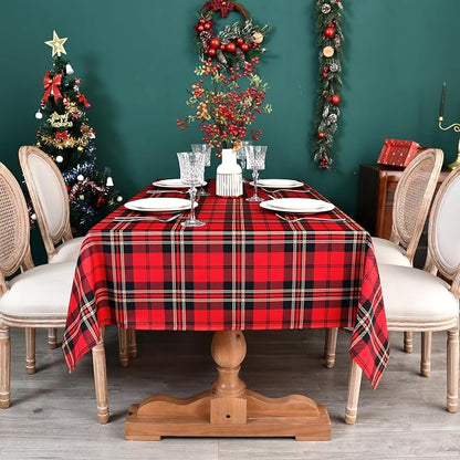 Red GinghamTartan Christmas Plaid Tablecloth - Image 4