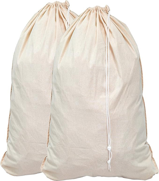 Simple Houseware Extra Large Natural Cotton Laundry Bag, Beige (28" x 36") - 2 Pack