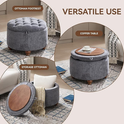 24Inch Round Storage Ottoman - Image 5