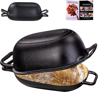 Oval Dutch Oven for Bread Baking 12 x 8 Inch, Pre-Seasoned Cast Iron Bread Oven by GdWings