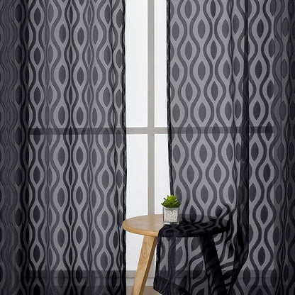 Aiyufeng Black Sheer Curtains 63 Inch Length 2 Panels Set, Solid Airy Light - Image 3