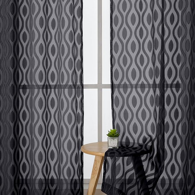 Aiyufeng Sheer Black Curtains 84 Inches Long 2 Panels, Solid Airy Light by Aiyufeng