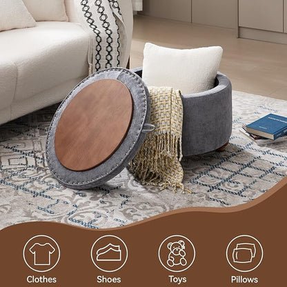 24Inch Round Storage Ottoman - Image 6