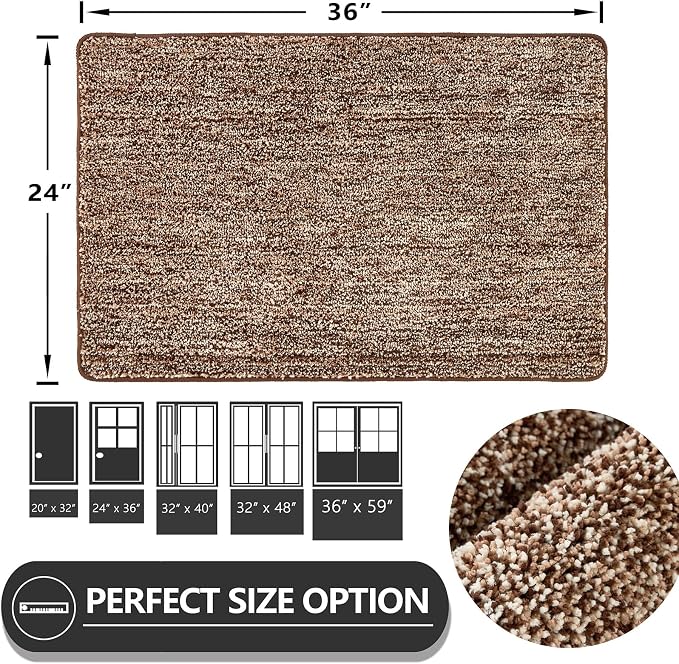 REFETONE Coffee/Brown Doormat, Indoor Non Slip Absorbent Rug - Image 2