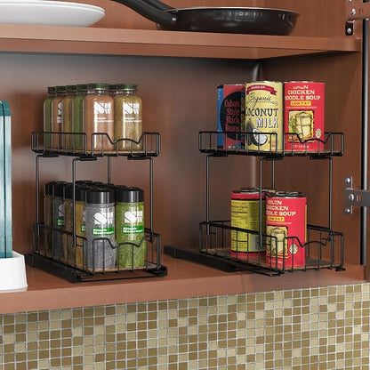Simple Houseware 2-Tier Spice Rack Slide Out Wire Basket Drawer Organizer - Image 3