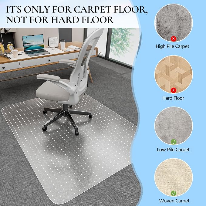 Office Chair Mat for Carpet, Transparent Carpet Protector Mat for Office Chairs - Image 3