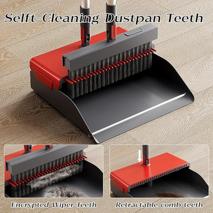 Broom with Dustpan Combo Set 50” Adjustable Long Handle 180 Degree Rotating - Image 3