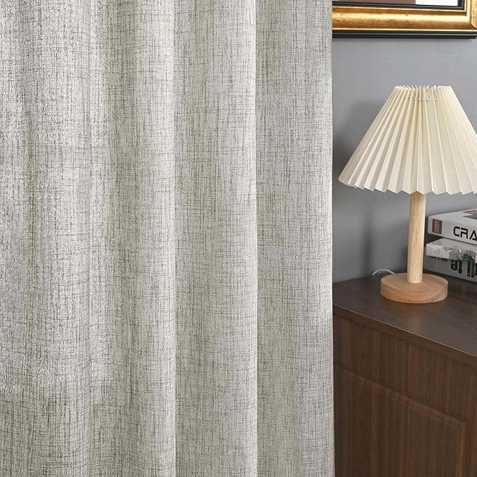 YoungsTex Dark Grey Linen Curtains 72 Inch Long 2 Panels for Living Room, Back Tab Rod Pocket Semi Sheer Window Drapes Light Filtering Textured for Bedroom Dining, 42 X 72 Inch