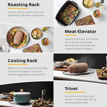 Black Oval Roasting Rack with Integrated Feet | Stainless Steel Kitchen Rack - Image 3