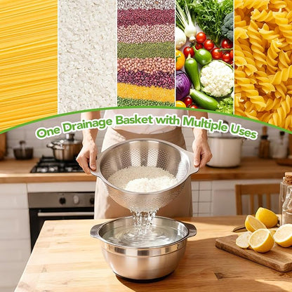 304 Stainless Steel Colander, 2.5 QT Capacity and 2.5 QT Mixing Bowl, Micropore - Image 4