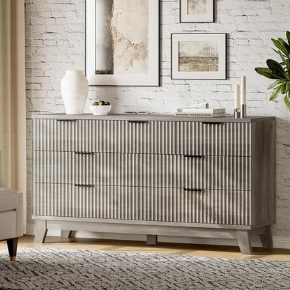 Fluted Dresser with 7 Drawers, Wooden Dresser TV Stand, Wood Closet Clothes - Image 3