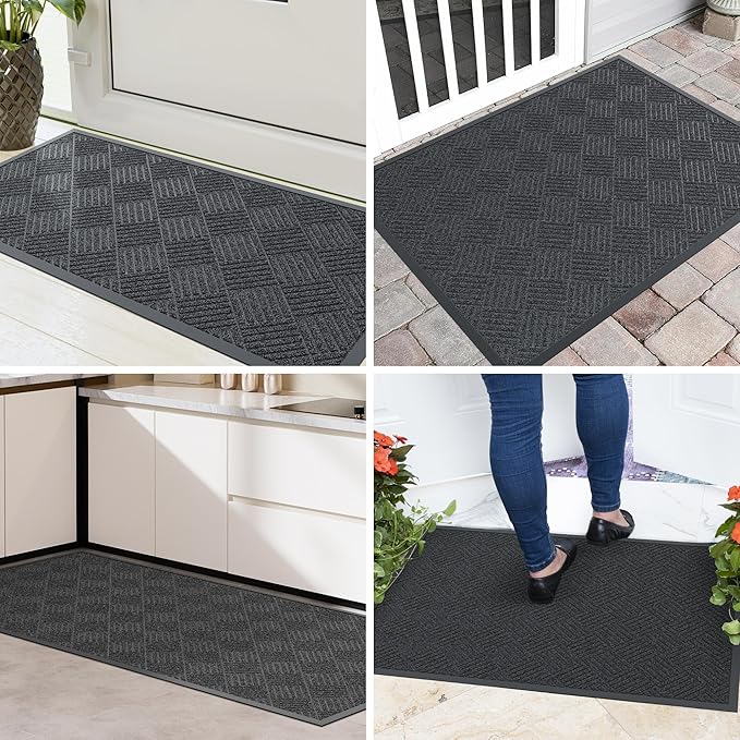 Front Door Mat, 5' x 4' Heavy Duty Indoor Outdoor Doormat, Non-Slip Backing Welcome Mats for Entryway, Low Profile, Commercial Door Mats