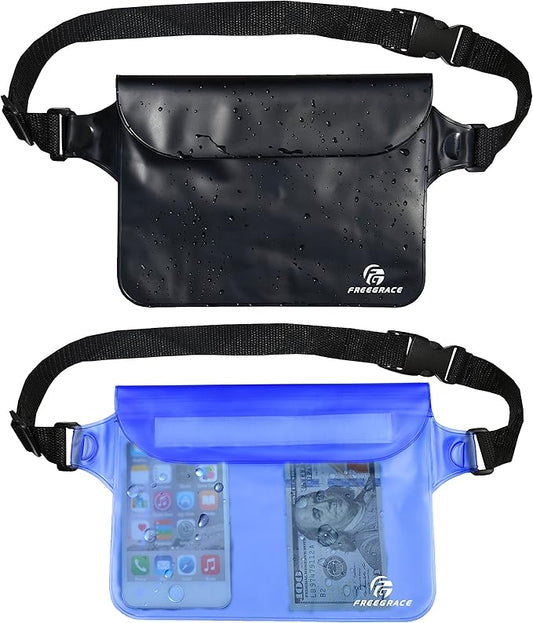Freegrace Waterproof Pouches with Waist Strap / Pouch Case Bundle Set- Keep Your Phone & Valuables Dry and Safe - Waterproof Dry Bags for Boating Swimming Snorkeling Kayaking Beach Water Parks Pool
