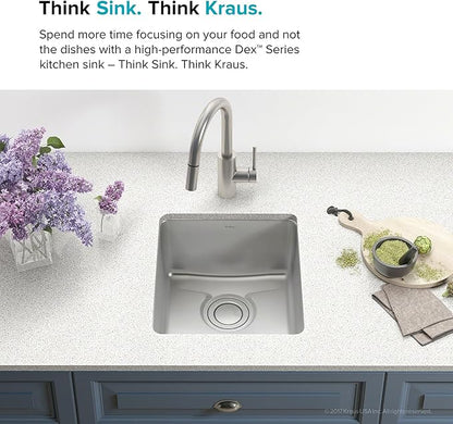 KRAUS Dex 17-Inch Undermount Single Bowl TRU16 Gauge Stainless Steel Kitchen Bar Sink with DrainAssure WaterWay and VersiDrain Assembly in Radiant Pearl Finish, KD1US17B