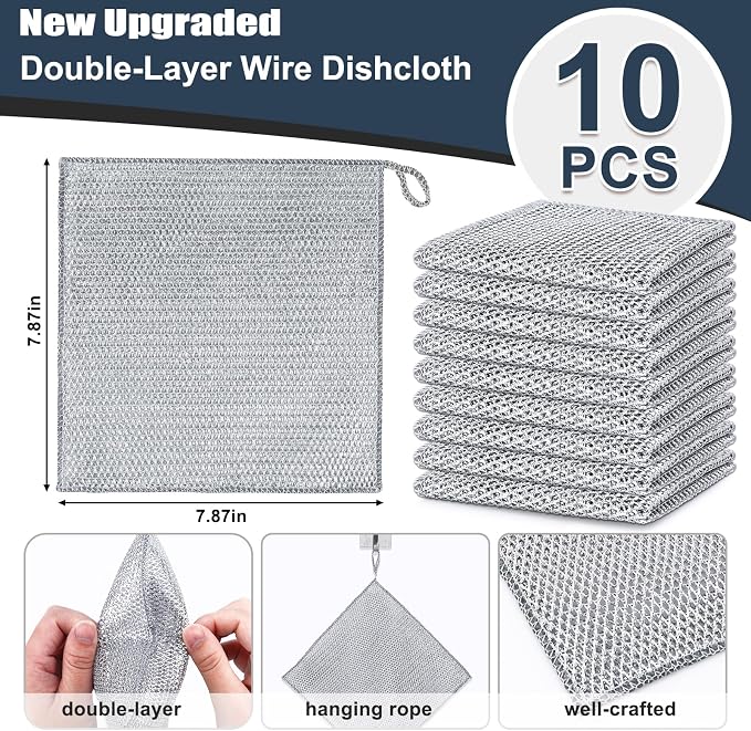 Navona 10 Pcs New Upgrade Steel Wire Dishcloth, Double-Layer Steel Wire - Image 2
