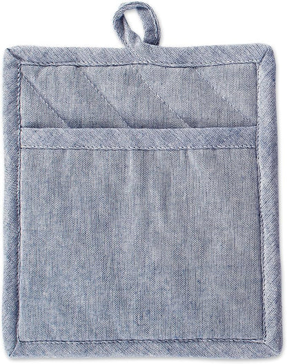 DII 100% Cotton Solid Chambray Kitchen Set, Potholders, 2 Piece - Image 2