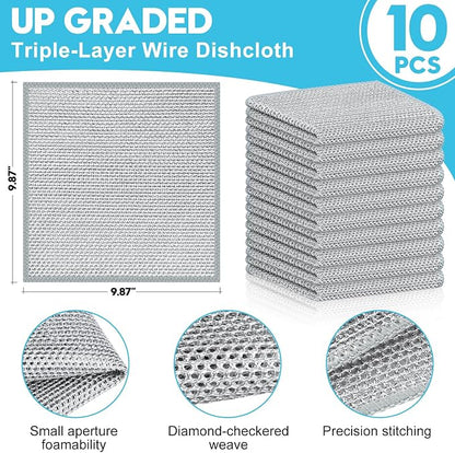 10 Pcs New Upgraded 3 Layers Non Scratch Wire Dishcloth, Wet & Dry - Image 2