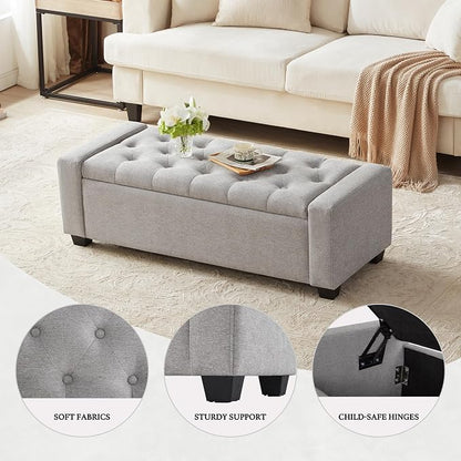48" Ottoman with Storage, Storage Ottoman Bench with Safety Hinge, Upholstered - Image 5