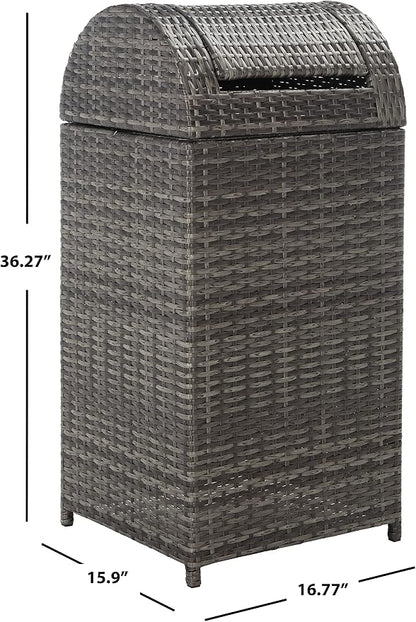 SAFAVIEH Outdoor Collection Mazeli Grey Brown Woven Swing Top Dome Lid Trash - Image 16