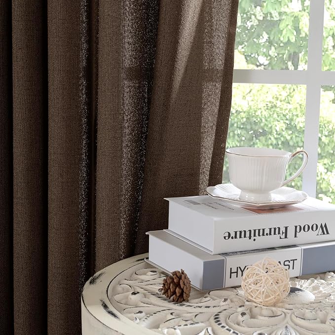 YoungsTex Brown Linen Kitchen Curtains 36 Inch Length, Half Window Drapes Light - Image 7