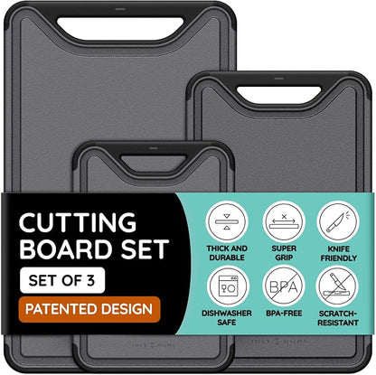 Cutting Boards for Kitchen, Plastic Cutting Board Set of 3, Dishwasher Safe by JulyHome