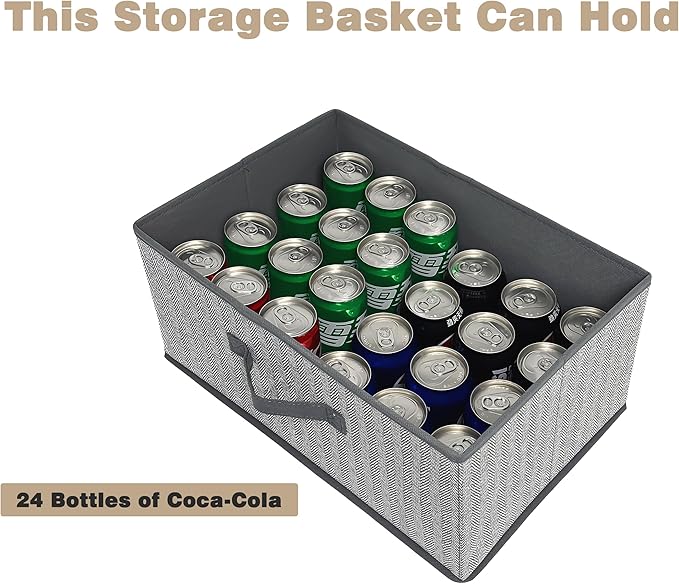 Storage Baskets, 15.7 Inch Woven Fabric Bins, Storage Cubes with Reinforced Handles, Organizer Bins for Closet Shelves, Foldable, for Toys, Clothes, Natural Beige (4PCS/Grey-15.7*11*7.8inch)