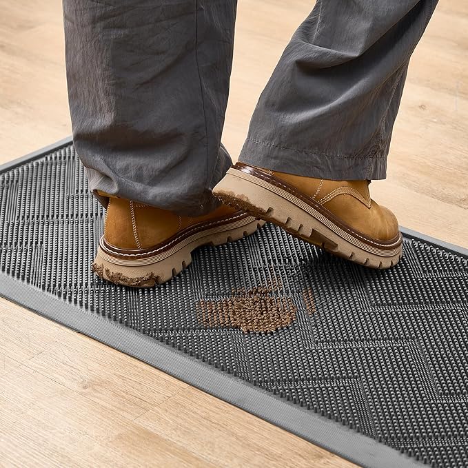 HAMARA Front Door Mat for Outside Entrance 35.5"x17" – Anti-Slip Dirt-Trapping Waterproof Rubber Indoor & Outdoor Mat with Textured Surface for Entryway - Heavy Duty All Weather Doormat – Grey