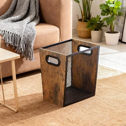 Piskyet Rustic Office Trash Can for Near Desk, 4.5 Gallon Unique Wood Bedroom Garbage Can,Vintage Wastebasket with Handle, Decorative Trash Can for Home Office,2pack 10.8" L x 7.8" W x 11.8" H
