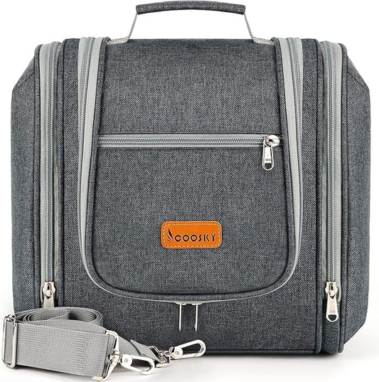 Hanging Toiletry Bag for Women & Men, Cruise Ship Travel Essentials, Holds Full Size Shampoo, with Dry and Wet Separation Cosmetic Bag, Makeup Organizer Bag, Bathroom Water-resistant Bag, Grey
