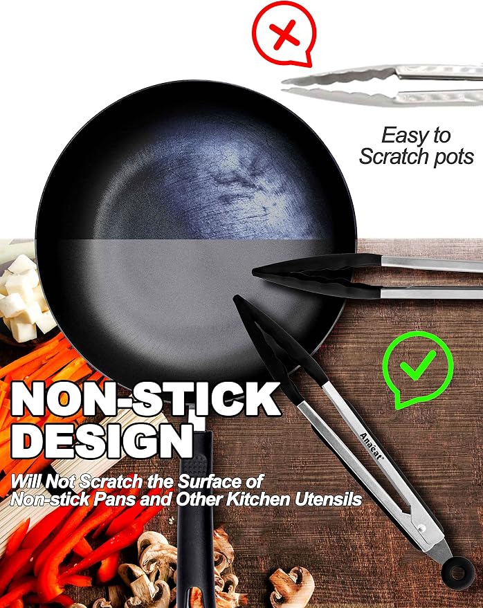 Anaeat 3 Pack 7" Mini Non-Stick Silicone Locking Tongs - Image 3
