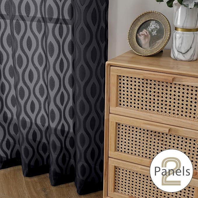 Aiyufeng Sheer Curtains 54 Inch Length 2 Panels, Soft Lightweight Clip Jacquard - Image 6