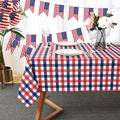 Waterproof Plaid Tablecloth Fabric - Oblong 52x70 Inch Patriotic Party Table Cloth for Indoor/Outdoor Use - Independence Day Memorial Day Washable Table Cover