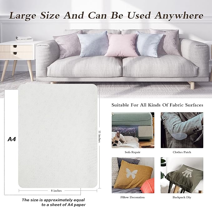 Self-Adhesive Fabric Patches for Sofa and Clothes Repair, 8X11 inch 2 PCS, Multi Color, (8" x 11"-2PCS, White)