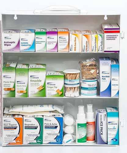 3-Shelf Metal 1st Aid Cabinet Class A, Large Capacity First Aid Wall Mount Medicine Cabinet, Secure Metal Med Box with Easy Access, Exceeds OSHA/ANSI Z308.1 2015, Over 900 Pieces