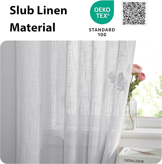 NICETOWN Linen Door Curtains 40 Inches Long, Dual Rod Pocket Semi Sheer - Image 2