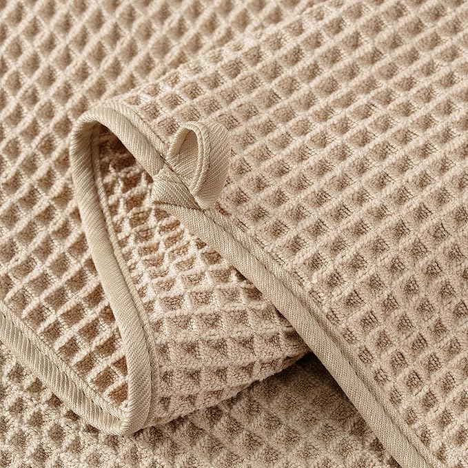 Microfiber Waffle Face Towels, 2 Pieces, Soft, Absorbent, Fast Drying, Lint Free (Beige)