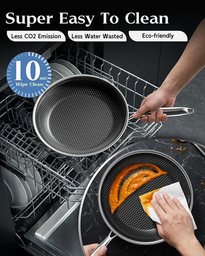 Frying Pan Nonstick With Lid, 8 Inch Non Stick Induction Cookware, Stainless - Image 7