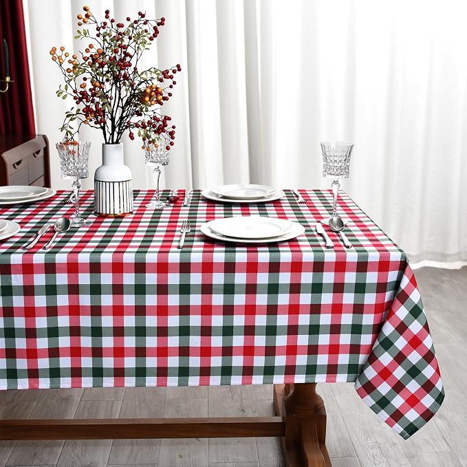 Waterproof Christmas Plaid Tablecloth Fabric by Essifunia