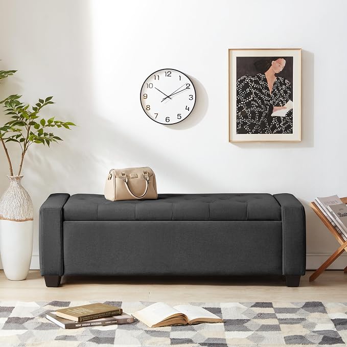 48" Ottoman with Storage, Storage Ottoman Bench with Safety Hinge, Upholstered - Image 4